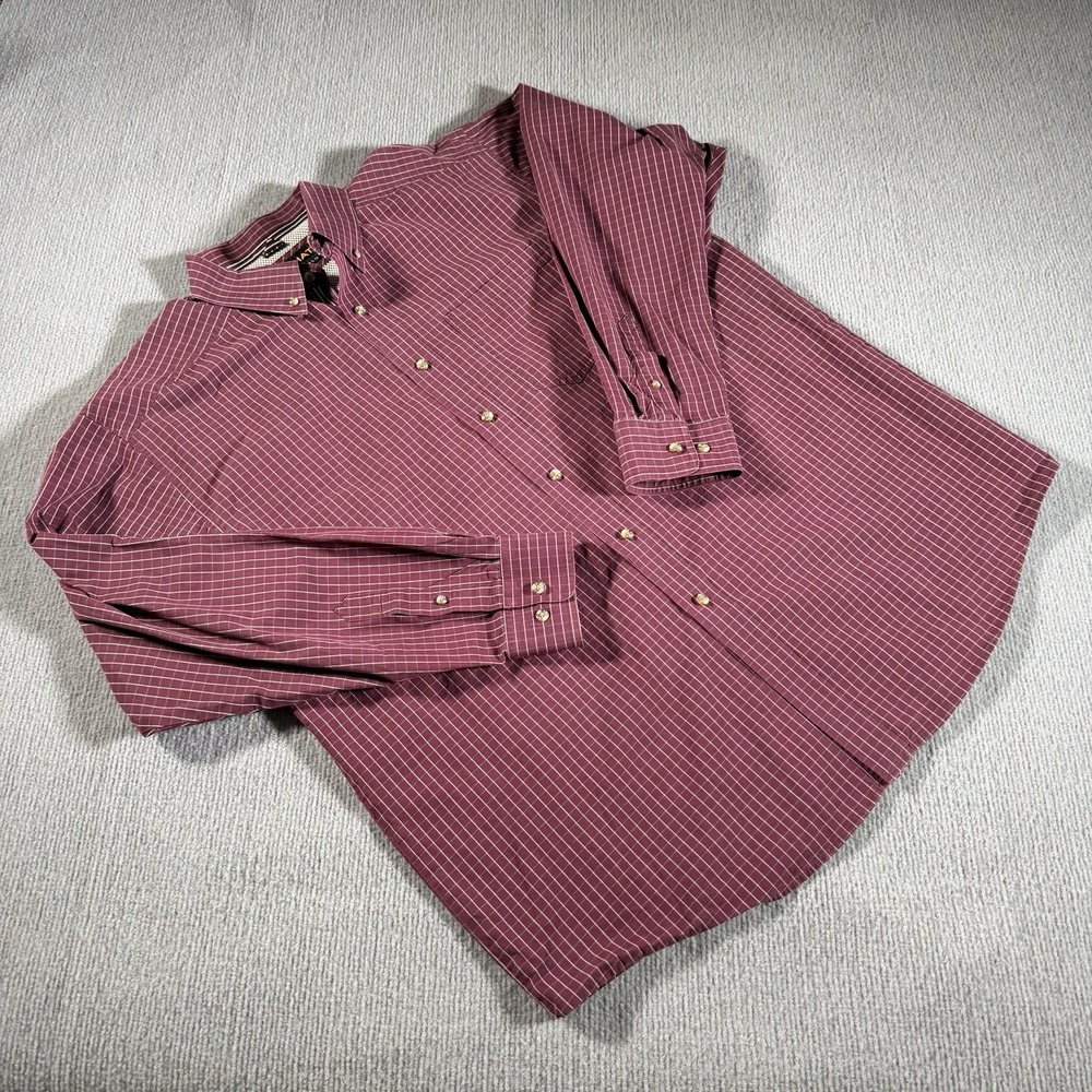 Ariat Pro Series Button Down Shirt Mens Size XL‎ Maroon Plaid Long Sleeve Rodeo